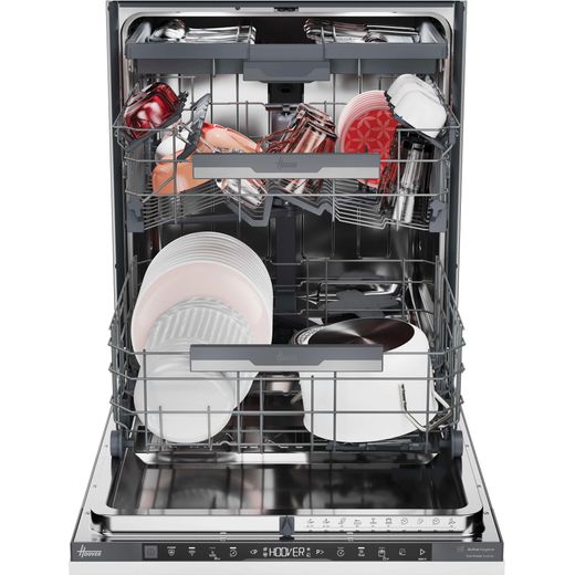Hoover H-DISH 700 Fully Integrated Standard Dishwasher - Black with Fixed Door Hinge Kit - Front with door open shot